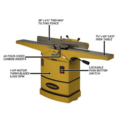 6" Jointer - 1 HP 1 Ph 115/230V - Helical Cutterhead - 54HH