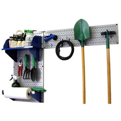 Pegboard Garden Tool Board Organizer with Gray Pegboard and Blue Accessories