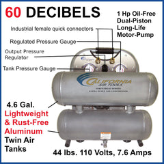 1HP 4-3/5 Gallon Oil-Free Aluminum Tank Air Compressor