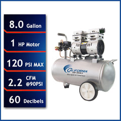 8010 Ultra Quiet and Oil-Free 1.0 HP, 8 Gal. Steel Tank Air Compressor