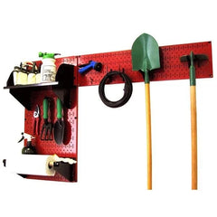 Pegboard Garden Tool Board Organizer with Red Pegboard and Black Accessories