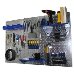 4' Metal Pegboard Standard Tool Storage Kit - Galvanized Metallic Toolboard & Blue Accessories