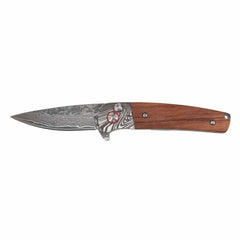Wildcat - Damascus and Rosewood Folder Knife, Damascus Stainless Steel 2-7/8" Blade