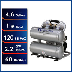 1HP 4.6 Gallon Oil-Free Twin Portable Aluminum Tank Air Compressor