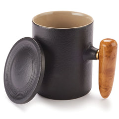 Ceramic Coffee Mug Turning Kit w/ Ceramic Lid - Black and Tan - 12 oz