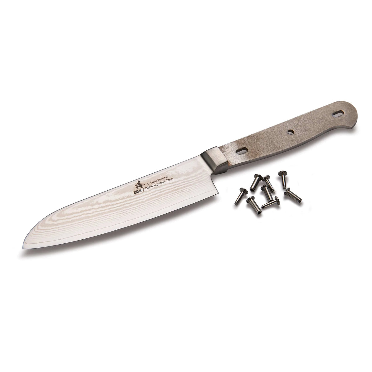 Santoku Knife for Mincing, Slicing and Dicing Vegetables - 9-5/16" - Damascus - Unfinished Kit