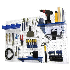 4' Metal Pegboard Standard Tool Storage Kit - White Toolboard & Blue Accessories