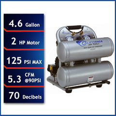 2HP 4.6 Gallon Oil-Free Twin Aluminum Tank Air Compressor
