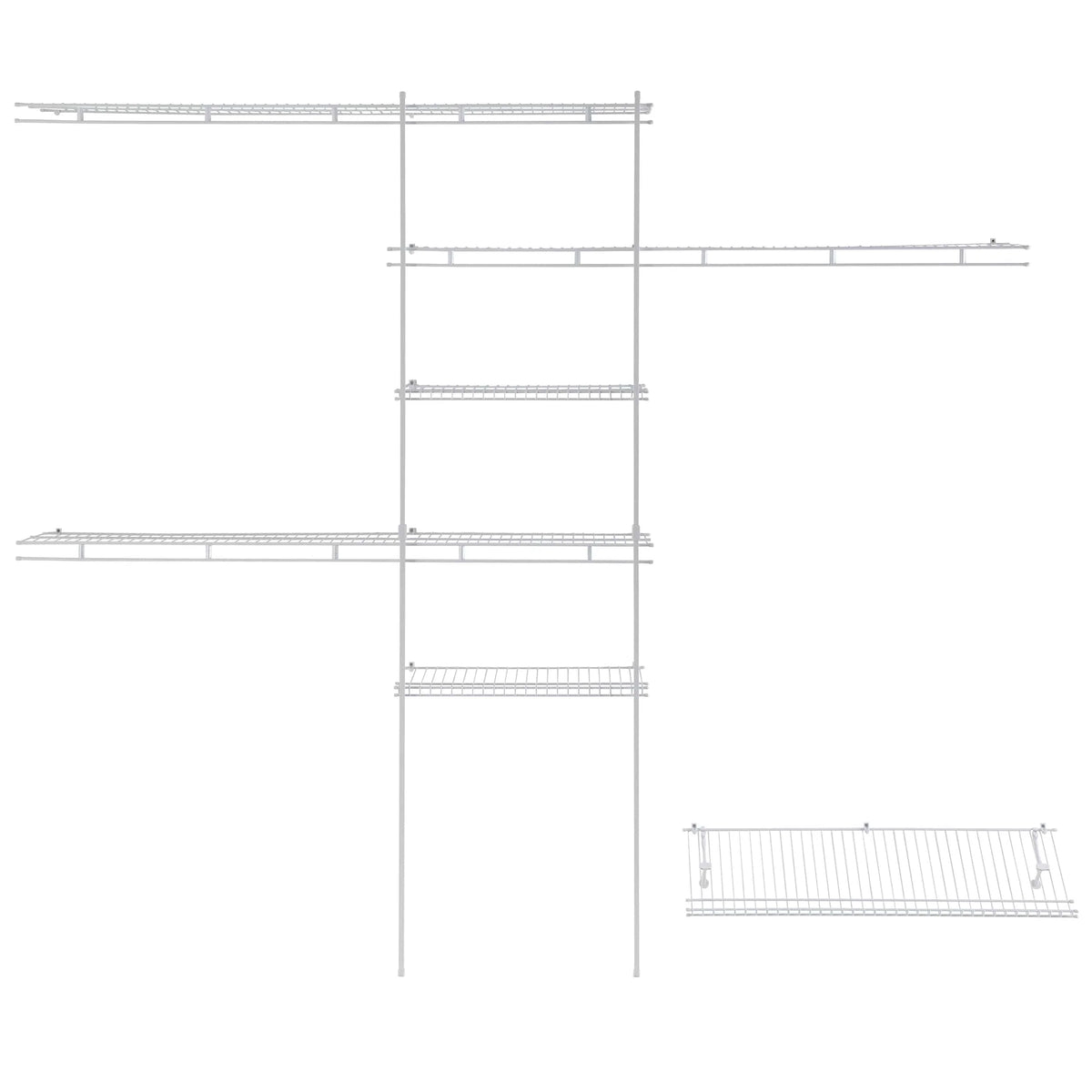 Closet Organizer Kit with Shoe Shelf 5' - 8' W Fixed Mount, White
