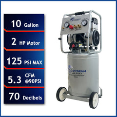 2HP 10 Gallon Oil-Free Steel Tank Air Compressor - Ultra Quiet
