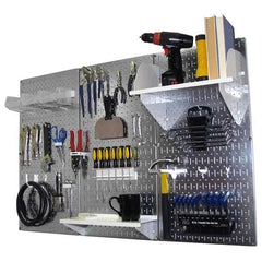 4' Metal Pegboard Standard Tool Storage Kit - Galvanized Metallic Toolboard & White Accessories