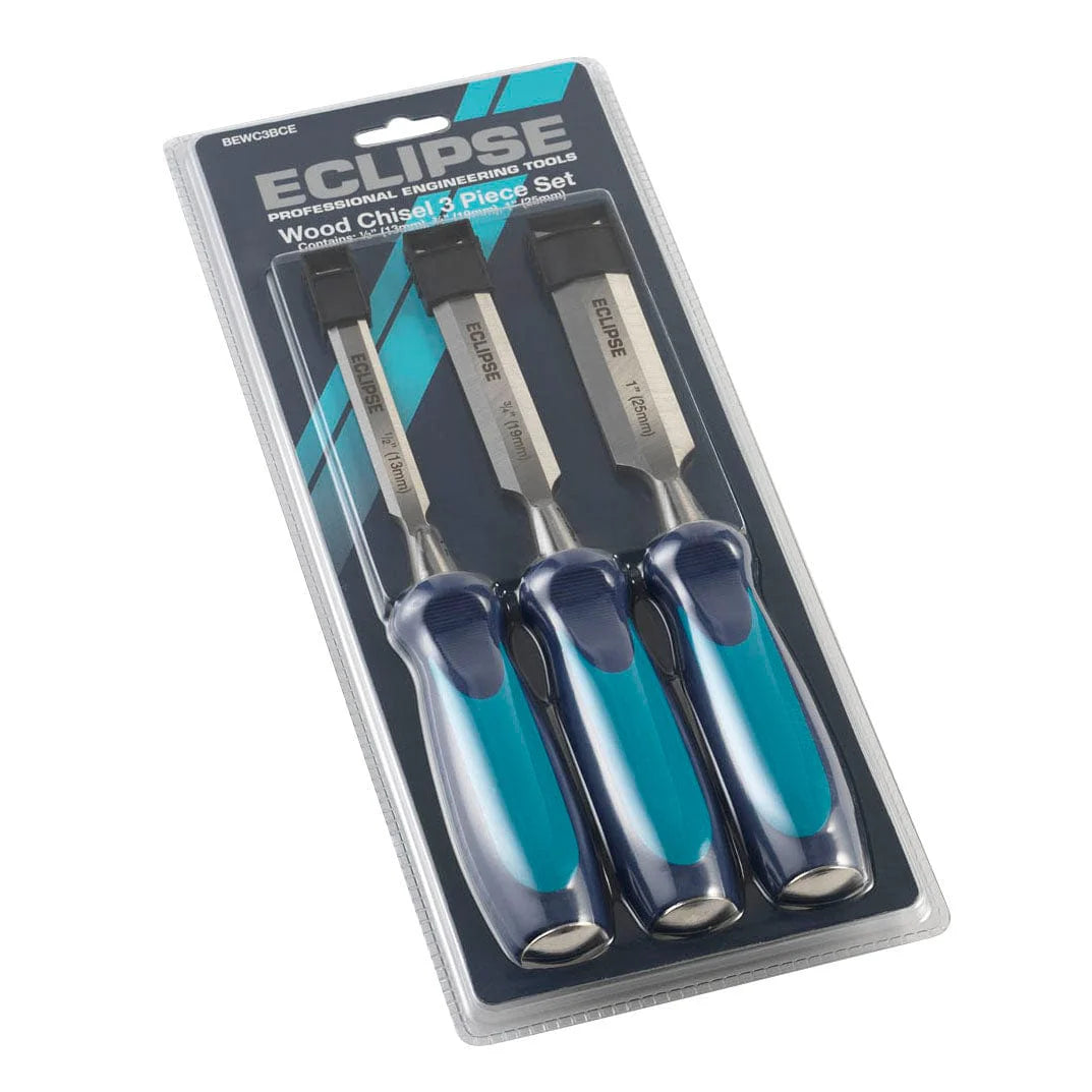 3 pc Wood Chisel with Ergonomic Soft Handle 1/2", 3/4", 1"