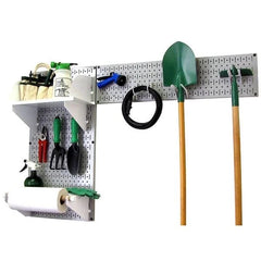 Pegboard Garden Tool Board Organizer with Gray Pegboard and White Accessories