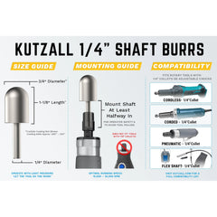 Original Ball Nose Burr, 1/4" Shaft, Fine (3/4" x 1-1/8")