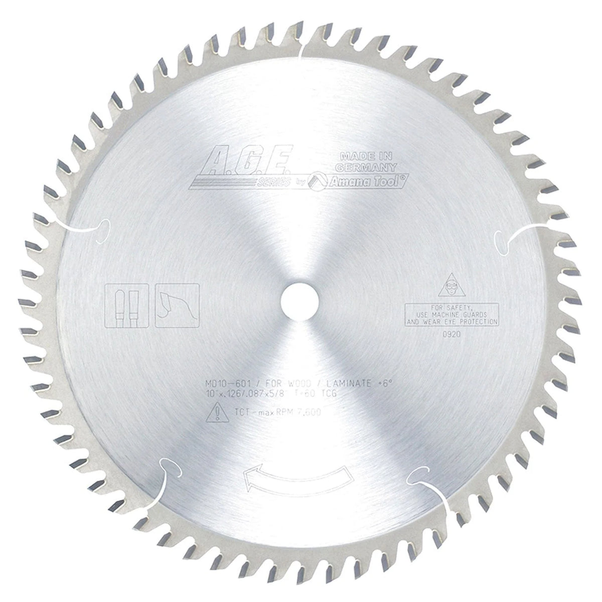 10" x 60T Carbide Tipped Plywood and Laminate Blade, 12 Deg., 5/8" Bore, TCG