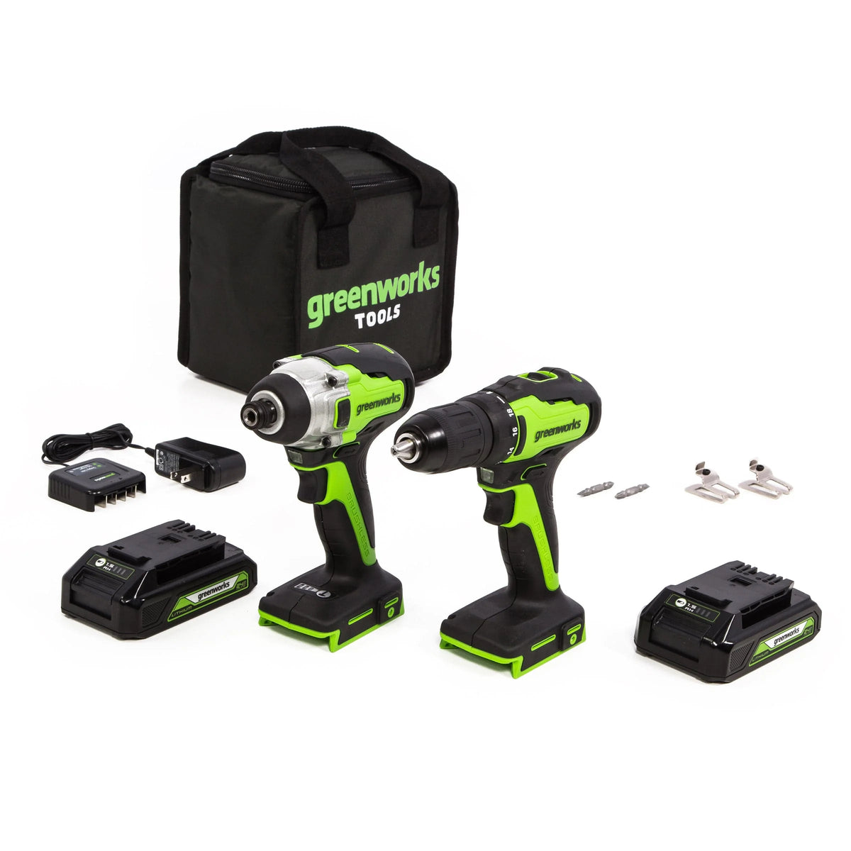 GW 24V BL Drill / Impact Driver with Two 2AH Batteries and Charger