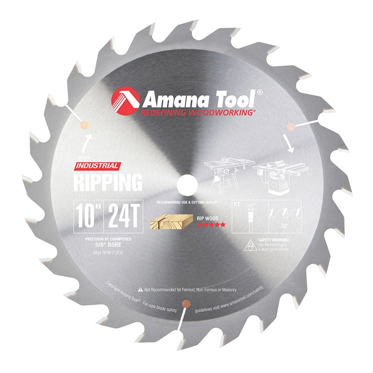 10" x 24T Ripping Blade, 20 Deg., 5/8" Bore, TCG
