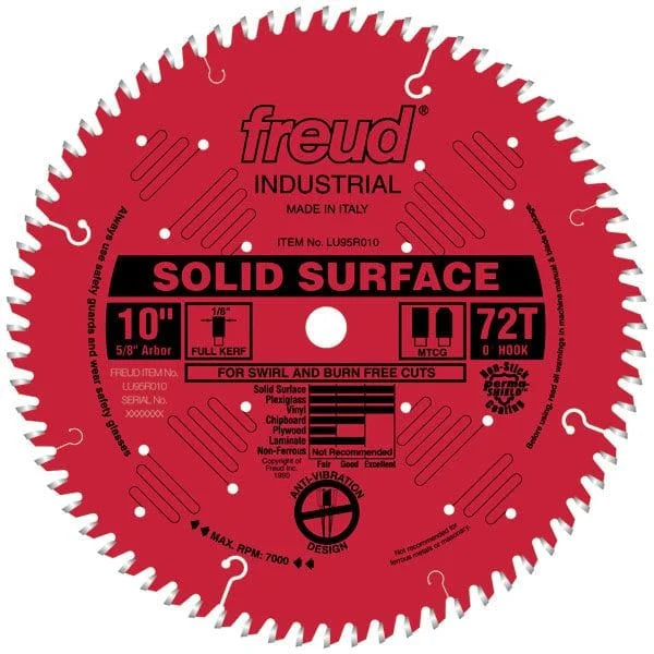 LU95R010 Circular Saw Solid Surface Saw Blade 10" x 5/8" Bore x 72 Tooth TCG