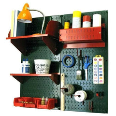 Pegboard Hobby Craft Pegboard Organizer Storage Kit with Green Pegboard and Red Accessories