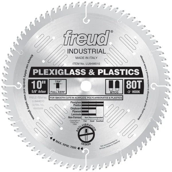 LU94M010 Circular Saw Plastic Saw Blade 10" x 5/8" Bore x 80 Tooth TCG