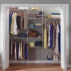 Closet Organizer Kit with Shoe Shelf 5' - 8' W Fixed Mount, White