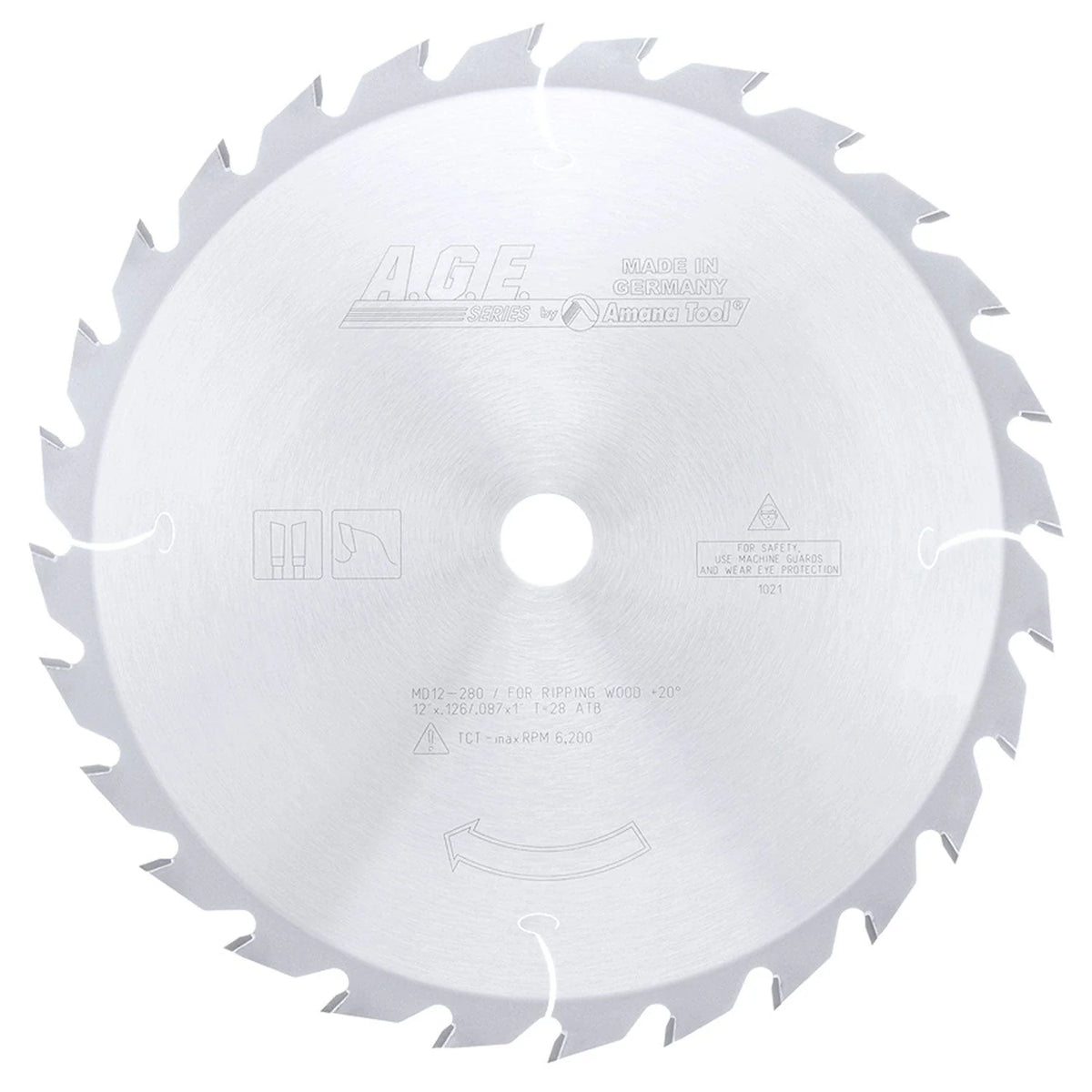 12" x 28T Carbide Tipped, Ripping Standard Blade, 20 Deg., 1" Bore, ATB