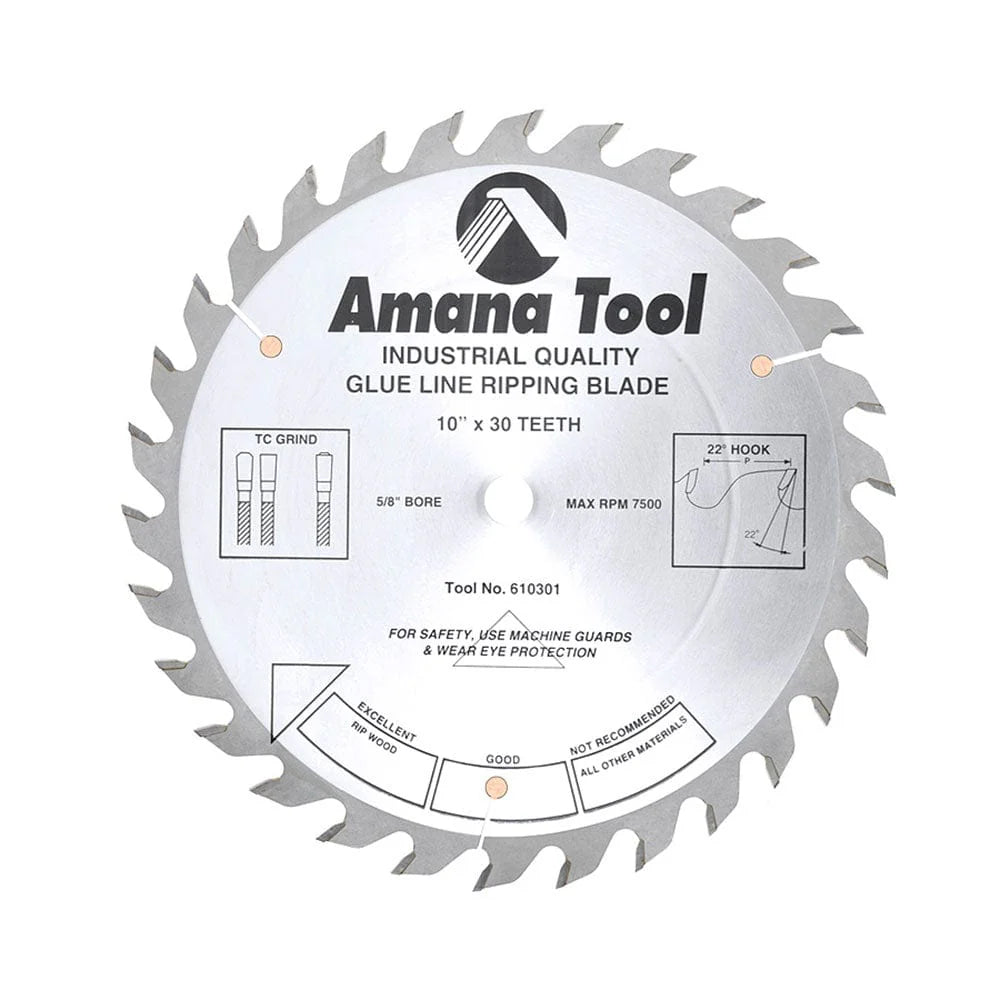 10" X 30T Glue Joint Rip Blade, 22 Degree 5/8" Bore, TCG