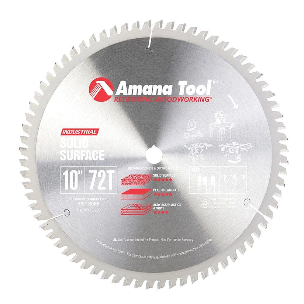 10" X 72T Solid Surface Blade, 0 Degree 5/8" Bore, M-TCG